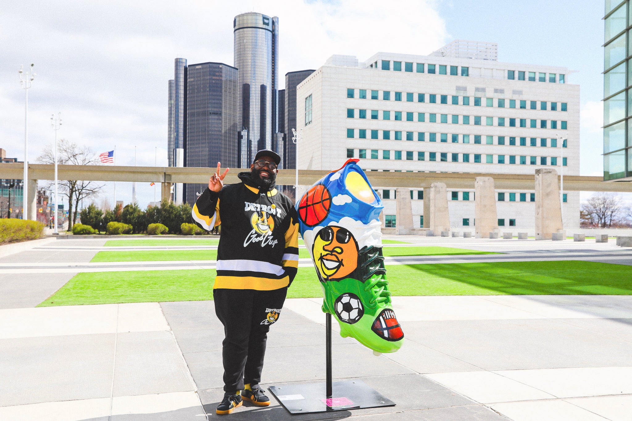 More Info for Huntington Place Unveils Bespoke Cleat Sculpture by Detroit Artist Phillip Simpson, Celebrating Art, Athletics, and Community Spirit